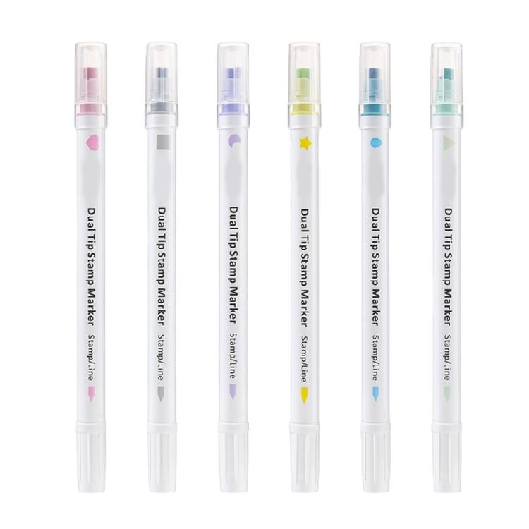 

6Pieces Stamp Marker Double Ended Highlighter Pen Watercolor Markers for Art Illustrations Doodling Scrapbooking Project 1