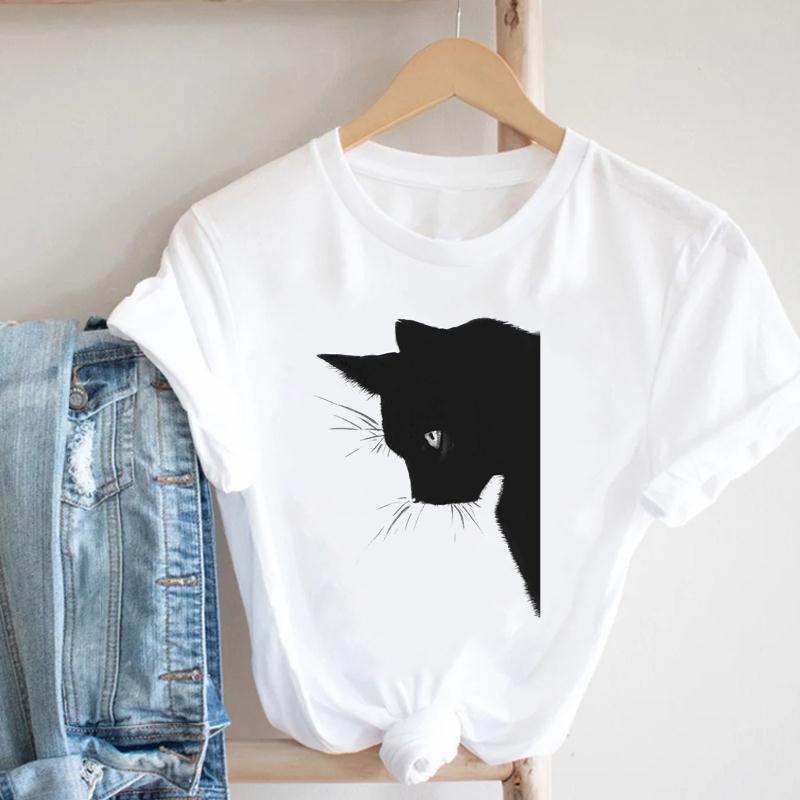 Summer Cat Women Short Sleeve Print Tee Top Love Cute Style Fashion T-shirt  Lady Female Clothing Casual Graphic T-shirt