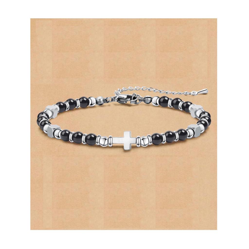 Bracelet de Couple Bohème 4MM: Pierre Naturelle Perlée avec Turquoise Zèbre Poudre et Acier Inoxydable