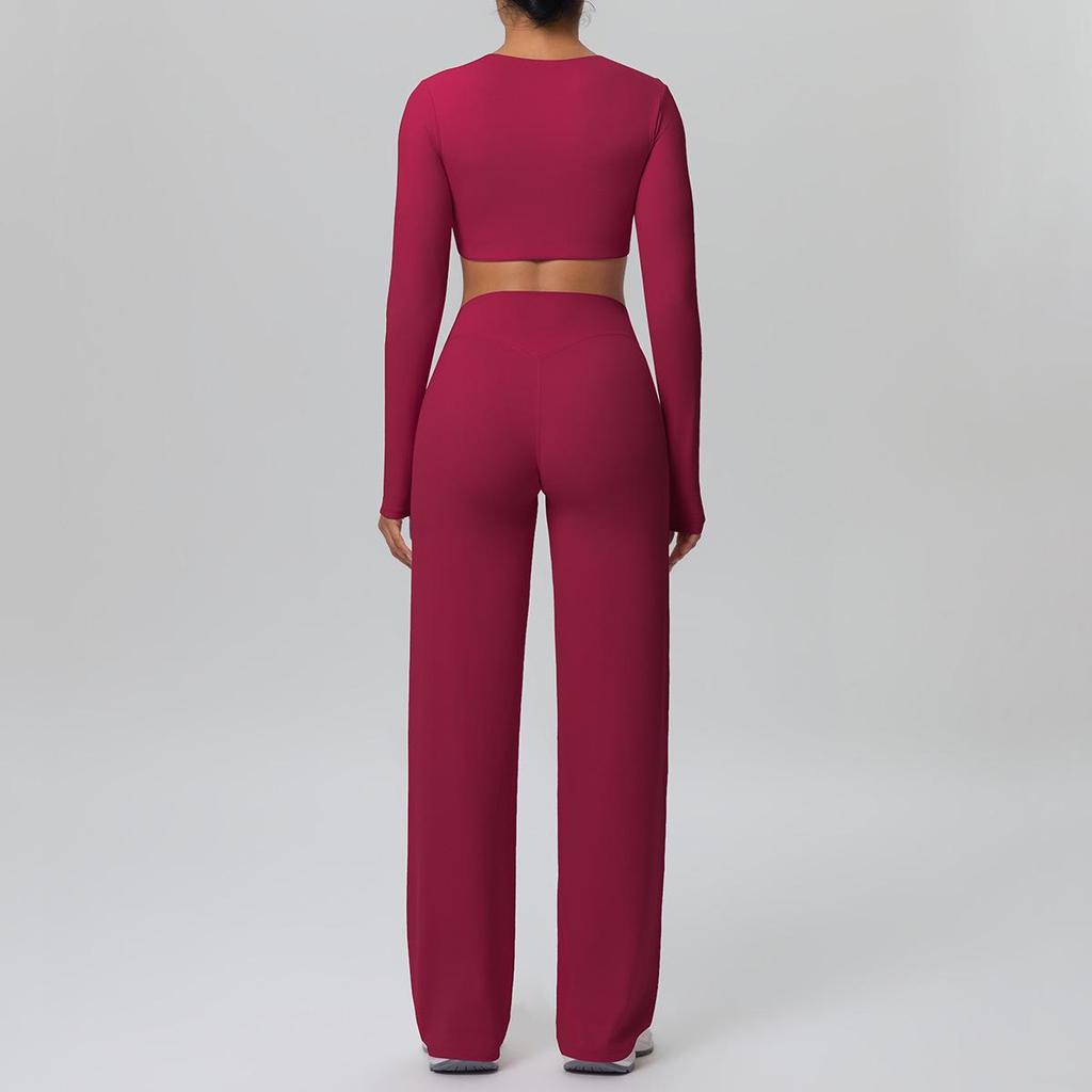 Cross-New Tight Sportswear Set: Chest-Pad Top & High-Waist Wide-Leg Pants for Running, Fitness & Yoga