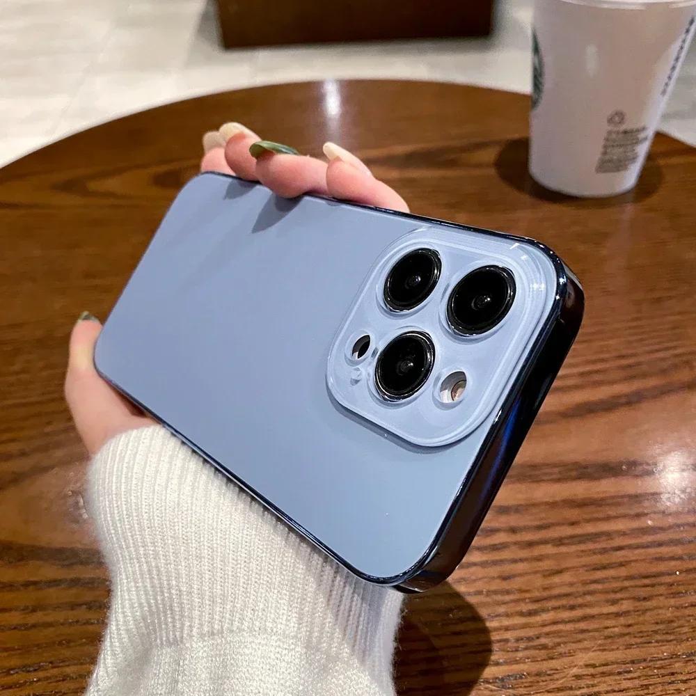 Fashion AG Slim Matte Case For IPhone 11 12 13 14 15 16 Pro Max IPhone 17 Pro 16ProMax Glass Lens Protector Plating Bumper Cover