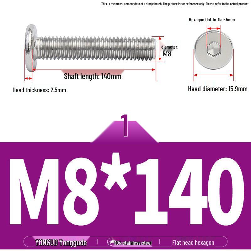 304 Stainless Steel Ultra-Thin Flat Head Hex Socket Bolt, M2-M12