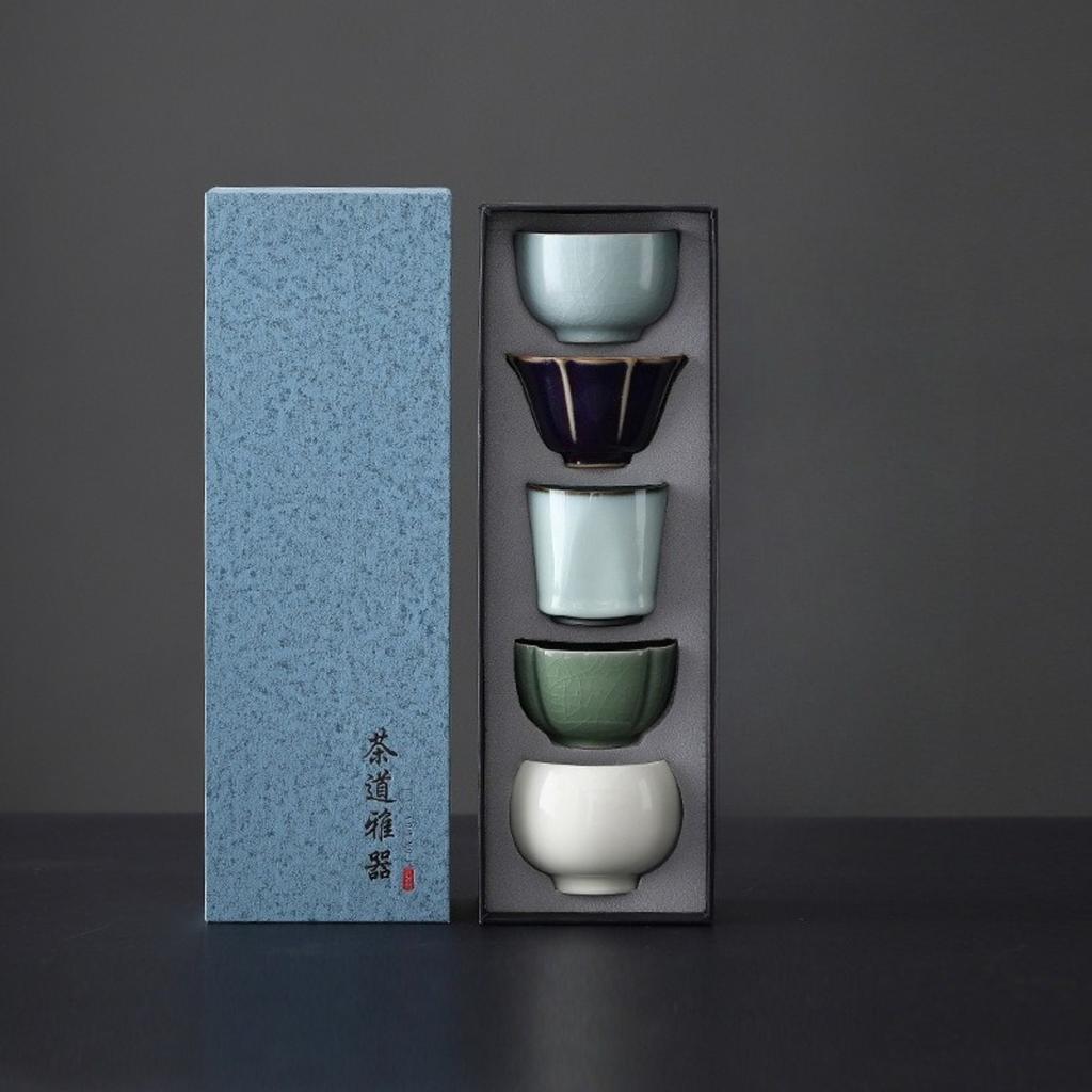 Five Famous Kilns Tea Set Ceramic Kung Fu Cup Master Cup High End Tea Bowl Creative Gift