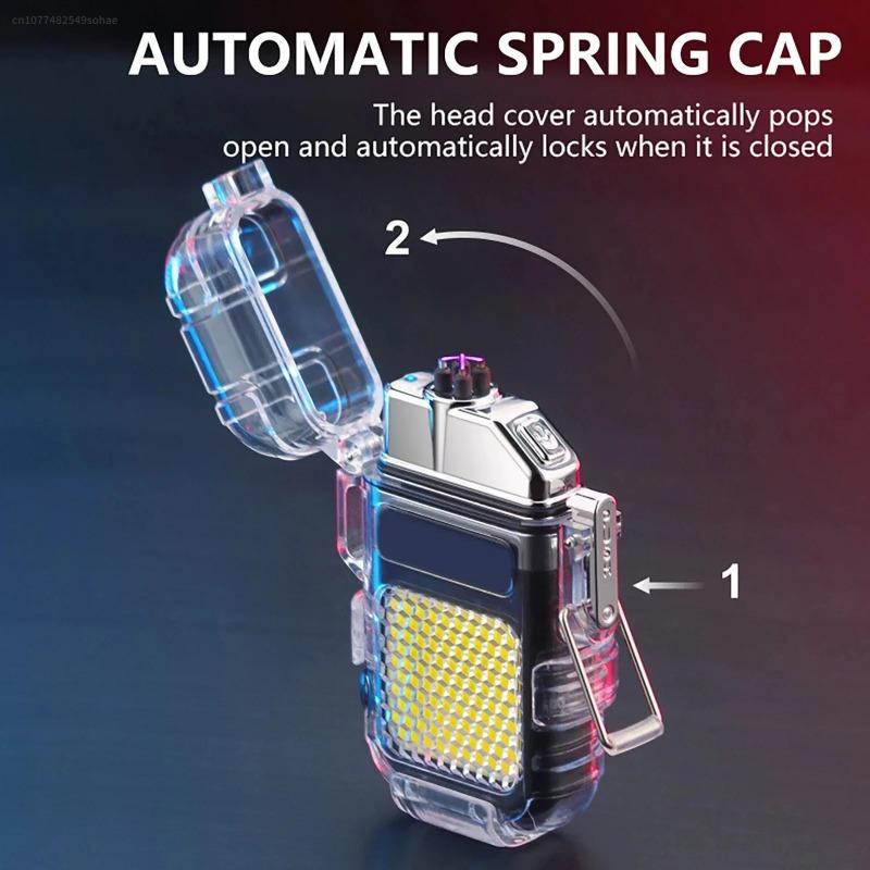 Outdoor Waterproof Mini COB Keychain Flashlight Pocket Dual Arc Lighter Type-C Rechargeable 3 Lighting Modes for Camping Multifunctional Work Light