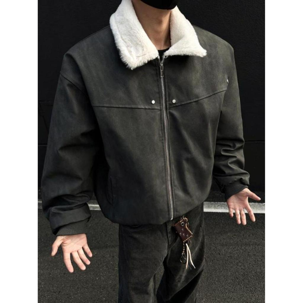 American Style Lambswool PU Leather Coat - Unisex Winter Warmth