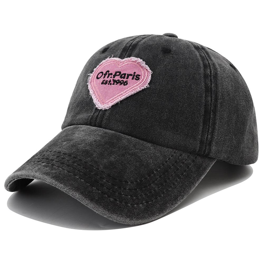 Cotton Washed Hat Snapback Adjustable Women For Cap Baseball Pink Black Stitched Stitching Embroidered Heart Love Womens Neutral Gender  Men Hats