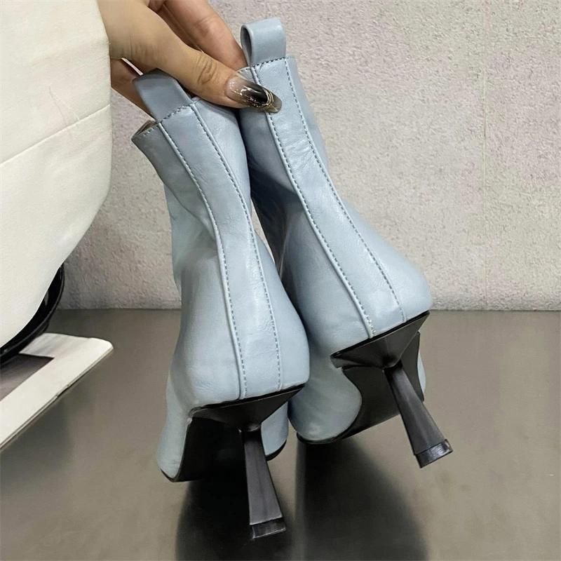 Eilyken Nowe Modne Szpiczaste Botki Damskie Buty na Wesele Imprezę Zimowe Jesienne Dopasowane Krótkie Damskie Botki