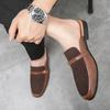 2025 British style simple business dress shoes men's leather frosted flip fur loafers slip-on pointy peas casual shoes