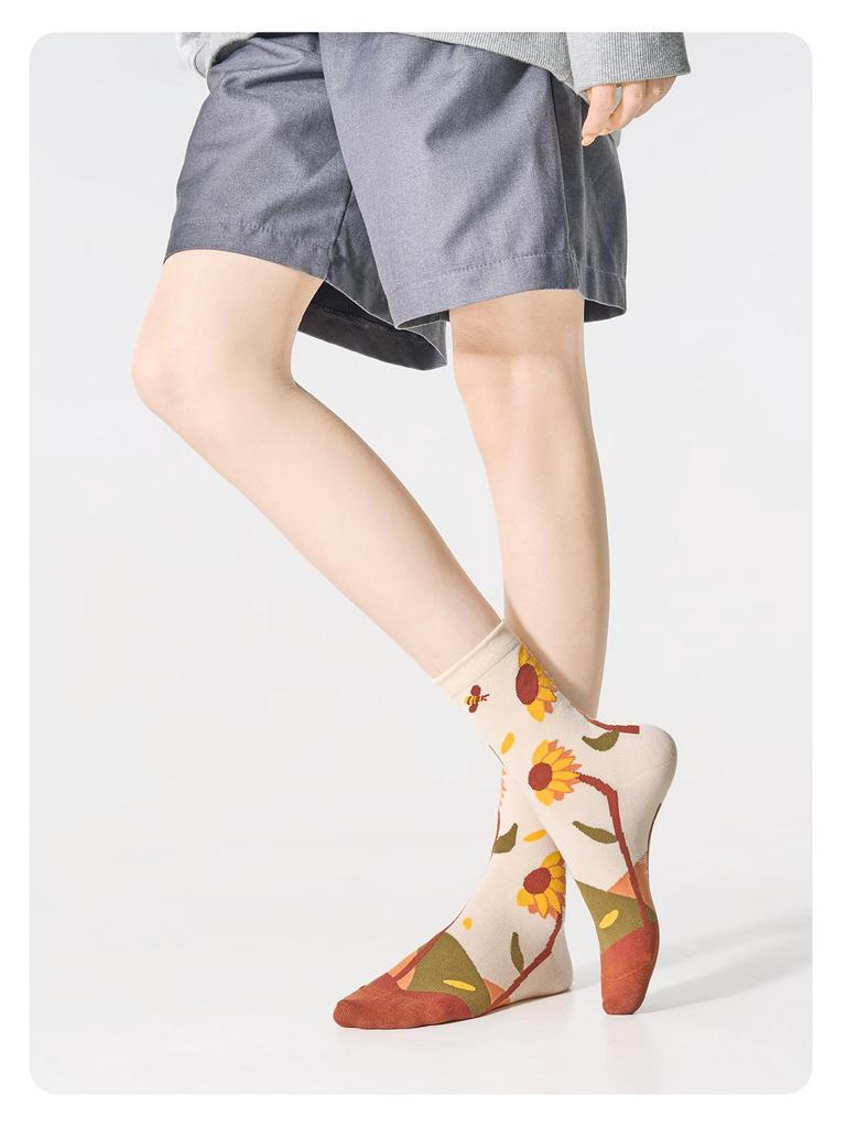 Ręcznie Malowane Męskie Skarpety w Krajobraz - Modne, Oddychające, Odprowadzające Wilgoć, Bawełniane do Połowy Łydki na Wiosnę/Jesień