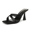 Versione in pelle di pecora, sandali quadrati francesi mozzafiato con cinturino incrociato in raso donna 2025 nuove pantofole fairy cool con tacco alto