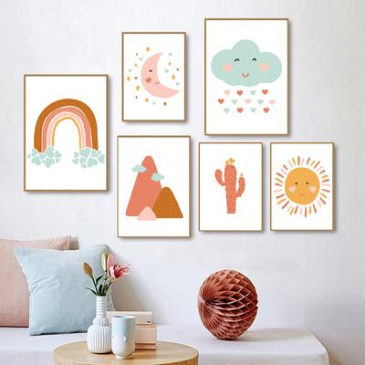 Nordic Rainbow Clouds Moon Cactus Prints And Posters Arte de parede Pintura em tela Imagens de parede para sala de estar Decoração de casa Sem moldura