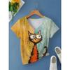 Summer V-neck Funny Cat Pattern 3D Printed Top Fashionable Casual Short Sleeved Women's T-shirts