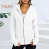 Lady Hoodie Jacket Plush-lined Solid Color Zipper Closure with Pockets Elastic Cuffs And Hem Long Sleeves Cardigan Casual Daily Coat