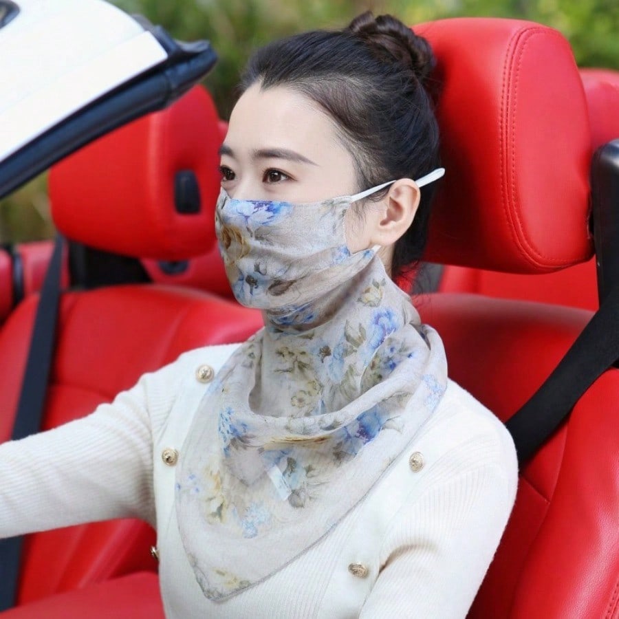 Mulberry silk veil silk mask neck protection integrated summer mask thin face covering scarf shawl women