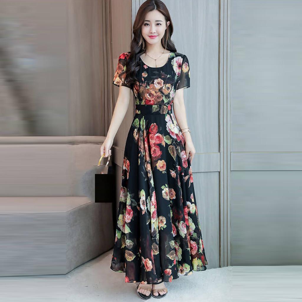 Floral Long Sleeve Maxi Dress Long Sleeve Loose Crew Neck - Saudi Arabia