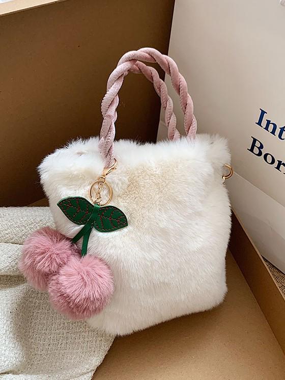 Women's Korean Style Fluffy Handbag - Cute, Simple, and Sweet Underarm Crossbody Bag for Autumn and Winter In Snow White