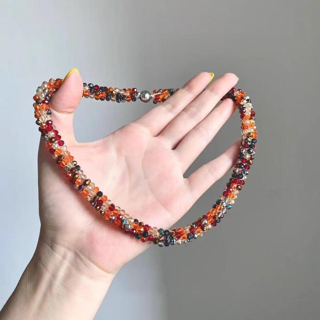 [Colorful Orange Light] Dopamine Color Crystal Beaded Necklace Female Personality Fashion Niche Design Sense Collarbone Chain