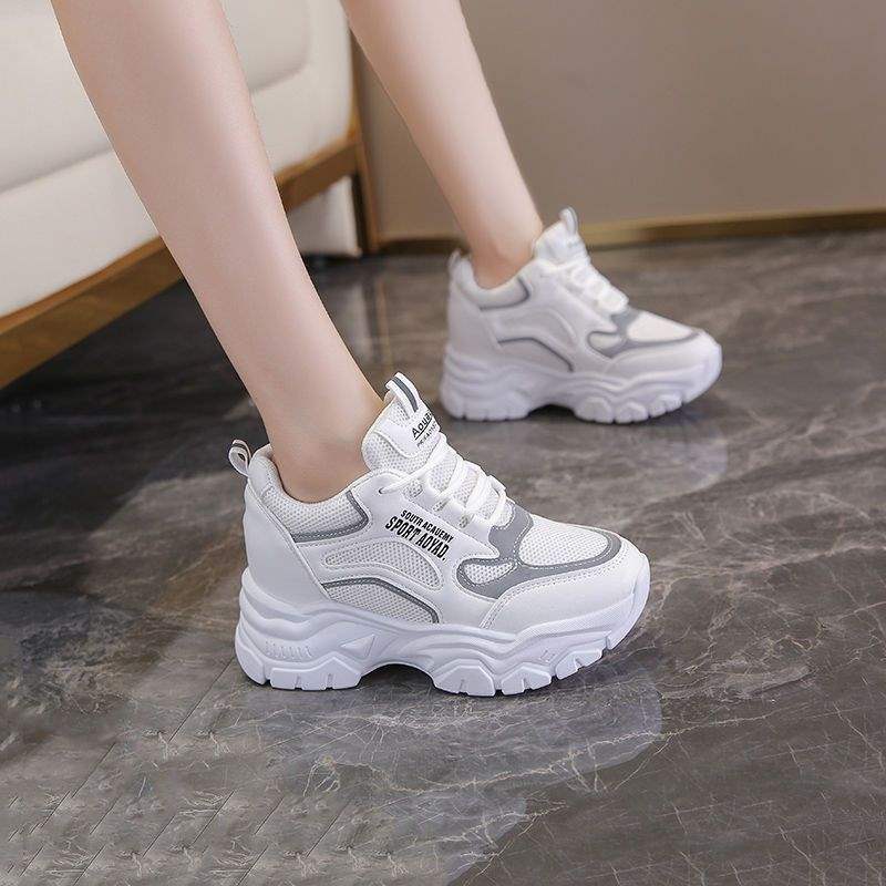 Inner Heightening Dad Shoes Women's Spring and Autumn Casual Versatile Breathable Mesh Heightening Sports White Shoes Lightweight Non-slip Bottom