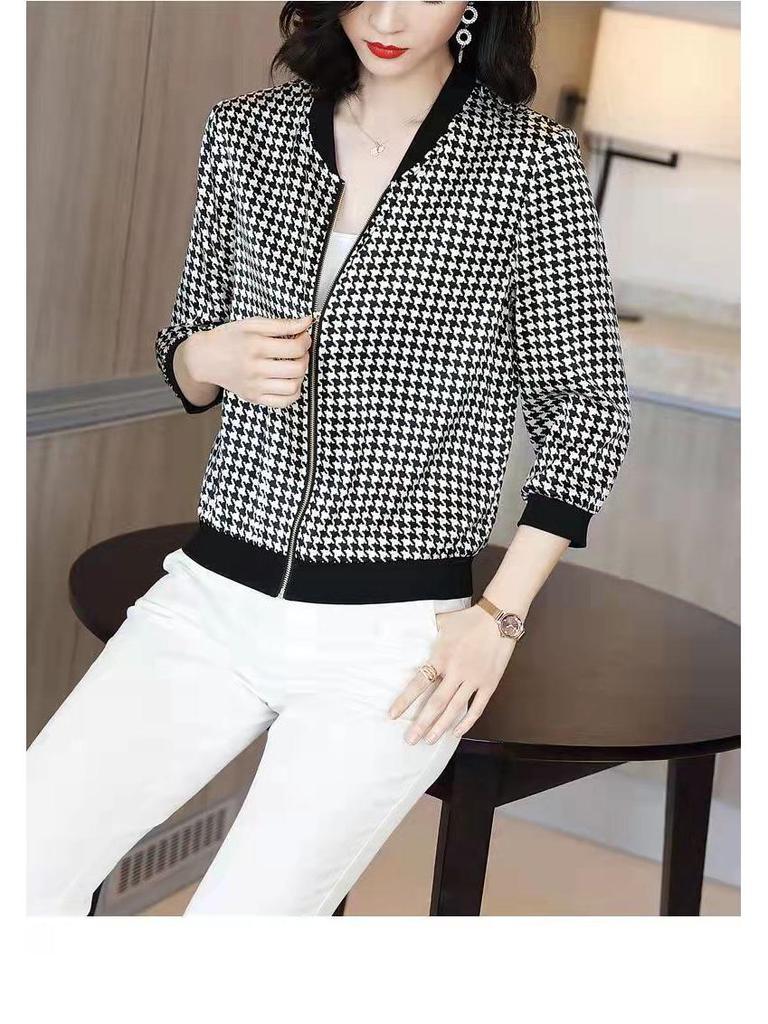 Women's Summer Chiffon Sunscreen Jacket - Lightweight Plaid Print, Slimming Bodycon Fit, Long Sleeve