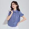 Women's Vintage Pleated Plaid Puff Sleeve Shirt