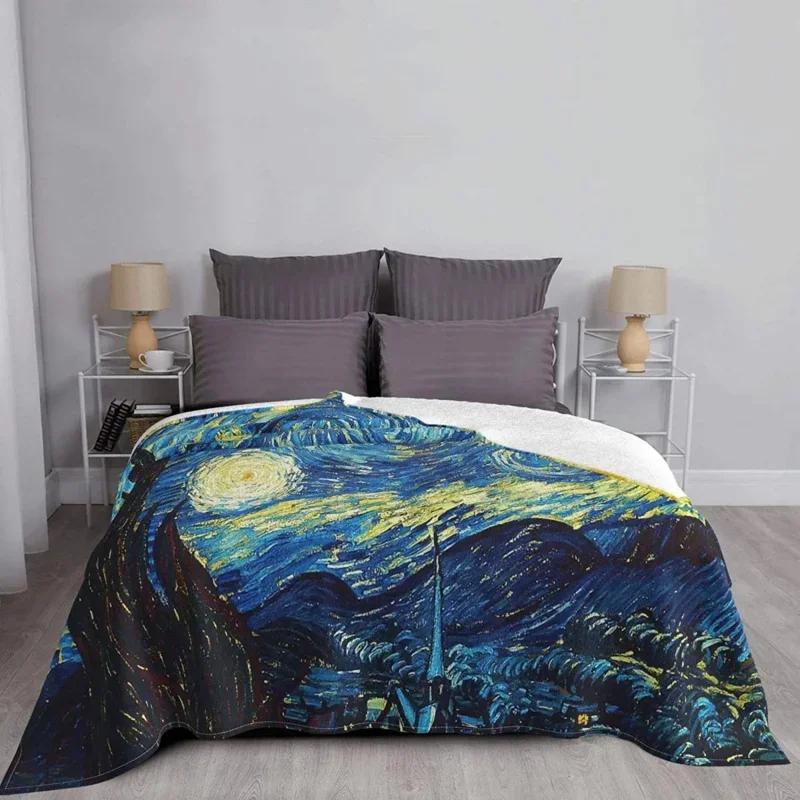 Van Gogh Art Throw Blanket Starry Night Flannel Fleece Blanket Super Soft Warm for Bedding Couch Sofa Plush Blanket for Gift