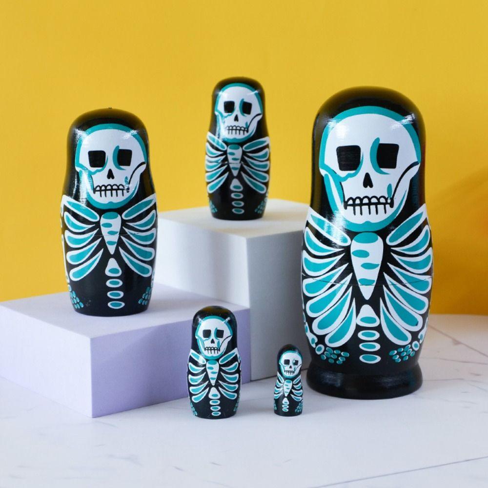 

Five Layer Doll Russian Nesting Doll Hand Paint Toys Skull Russian Dolls Halloween