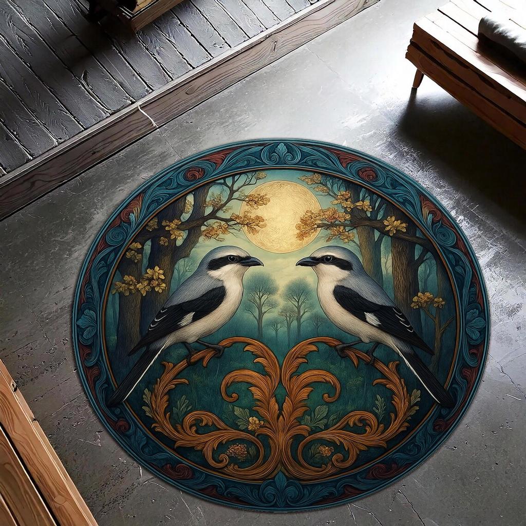Floral Round Rug with Bee Design, Washable Carpet Boho Vintage Crow Rug for Living Room, Bedroom, Home Decor Floor Mat