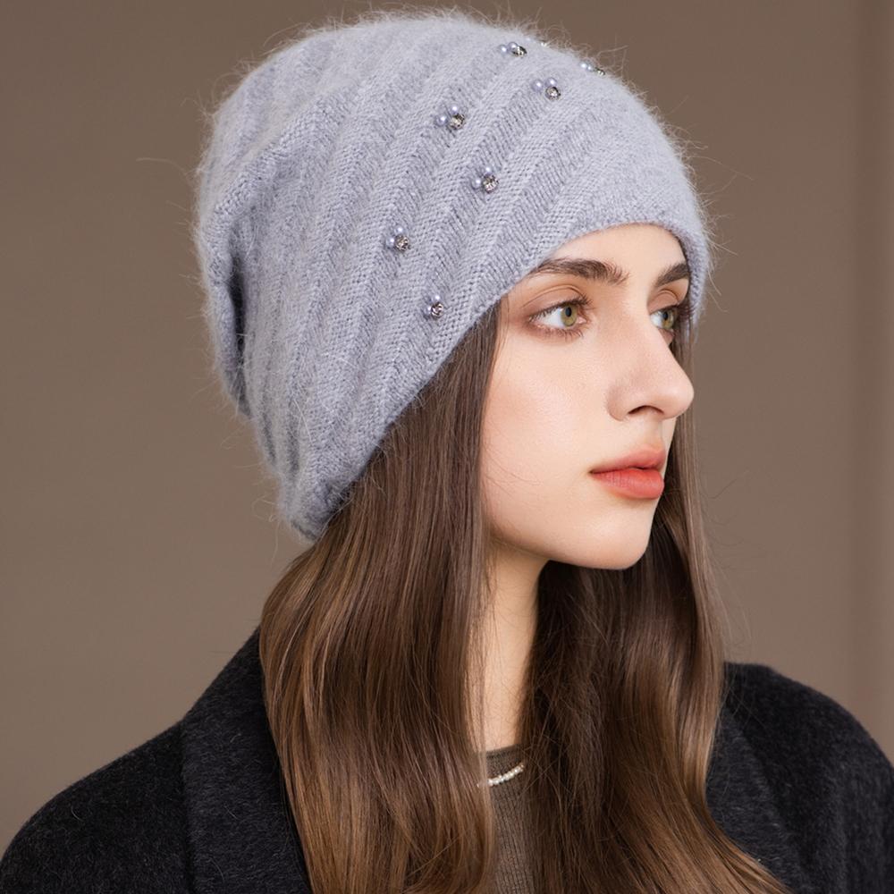 New Women Winter Hat Decorate Beanie Hat Circular Winding Style Rabbit Fur Blend Warm Winter Cap Y2K Female Outdoor Knitted Hat