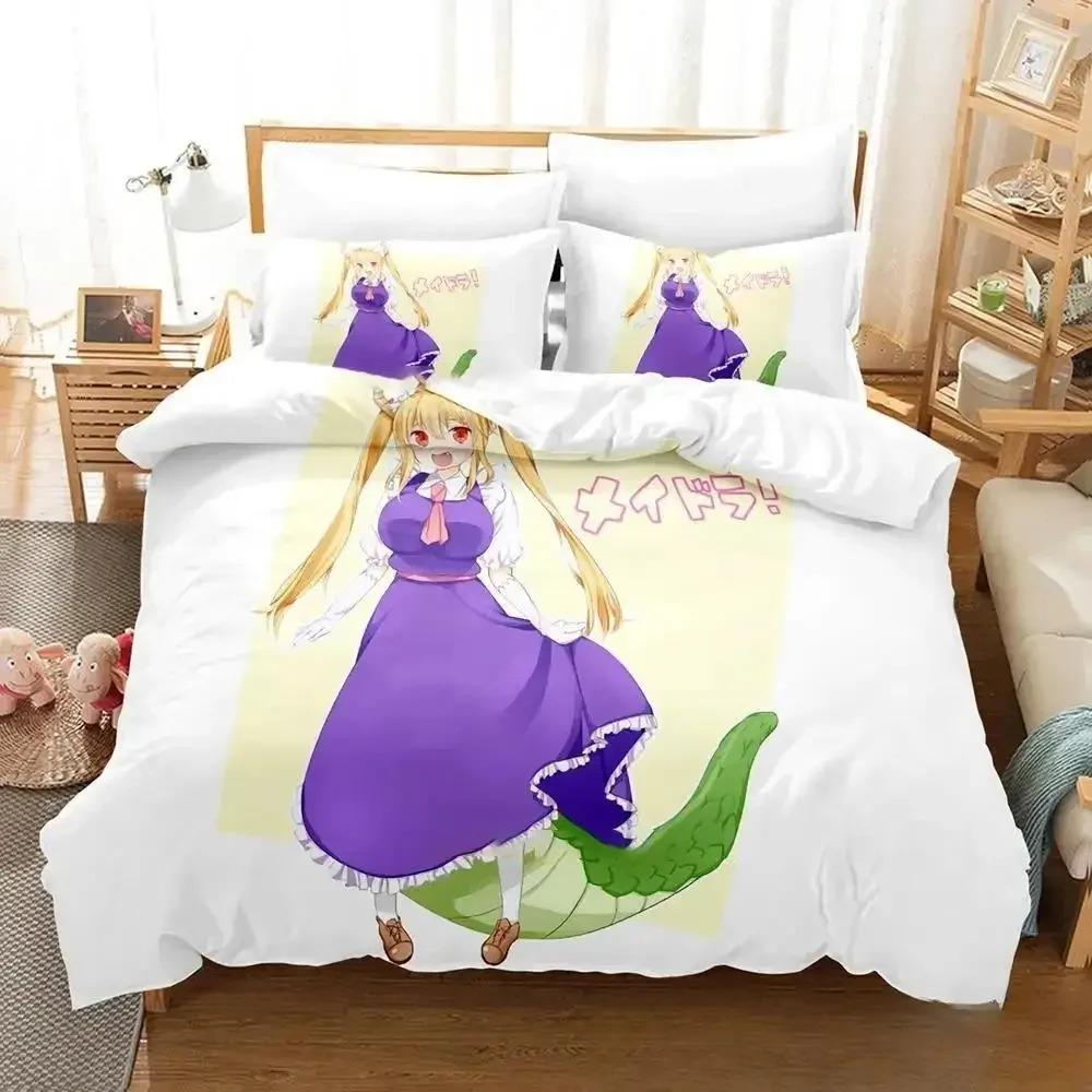 3DAnime Miss Kobayashi's Dragon Maid Set Letto Copripiumino Set Letto Copripiumino Federa Piumino King Queen Size Ragazzi Adulti
