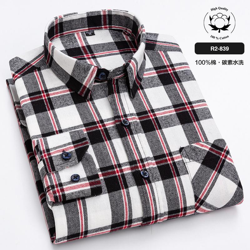 New Spring Autumn 100% Cotton Flannel Plaid Mens Shirts Casual Long Sleeve Regular Fit Home Dress Shirts For Man Clothes 6XL 5XL
