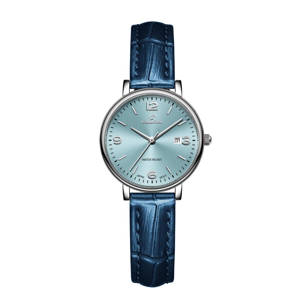 CalmTick Women's Watch Japanese Movement 3-Year Battery Life 30m Water Resistant Date Display Stainless Steel Case 32mm Slim Compact Blue