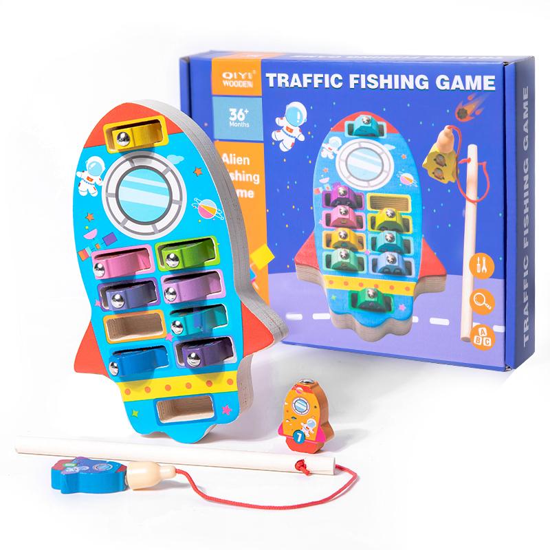 Kids' Animal Fishing Toys Montessori Wooden Magnetic Fishing Game Cartoon Fishing Rod Educational Toys for Kids Christmas Gift