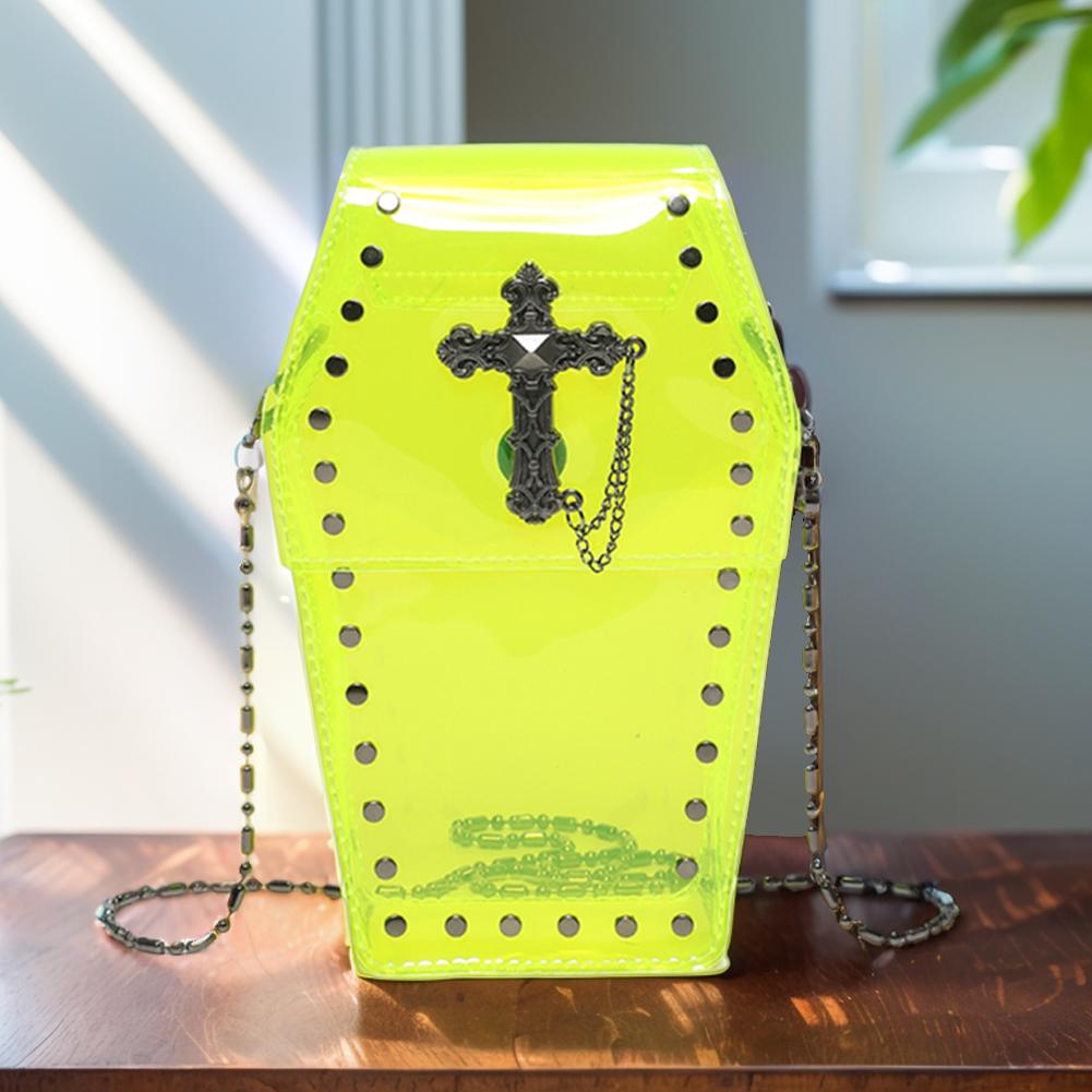 Women Gothic Crossbody Bag PVC Clear Jelly Satchel Bag Cross Coffin Sling Bag Stadium Approved Phone Bag