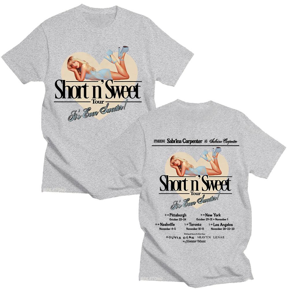 Sabrina Carpenter Shot N' Weet Tour 2025 T-shirt Adorable Sweet Women Top Unisex Fashion Print Aesthetic Tshirt Soft Cotton Tees