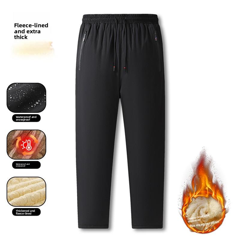 Winter Lambswool-Lined Trousers with Graphene Protective Cover Men's Loose-Fit Outdoor Fleece-Lined Thickened Thermal Long Trousers Men's Plus Size