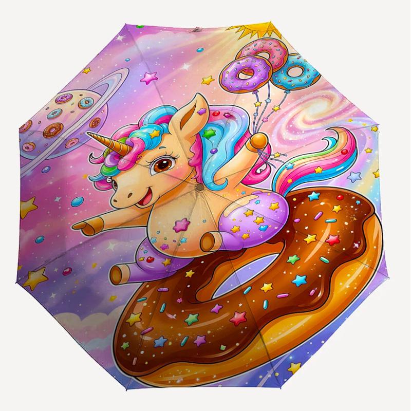 1PC Unicorn Donut Umbrella-8-Rib Reinforced, Automatic Open, Lightweight & Durable, Fashion Accessory for Outdoor, H0338