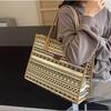 Ethnic Geometric Canvas Tote: Large Capacity, Versatile Shoulder Bag for Commuting and Moms