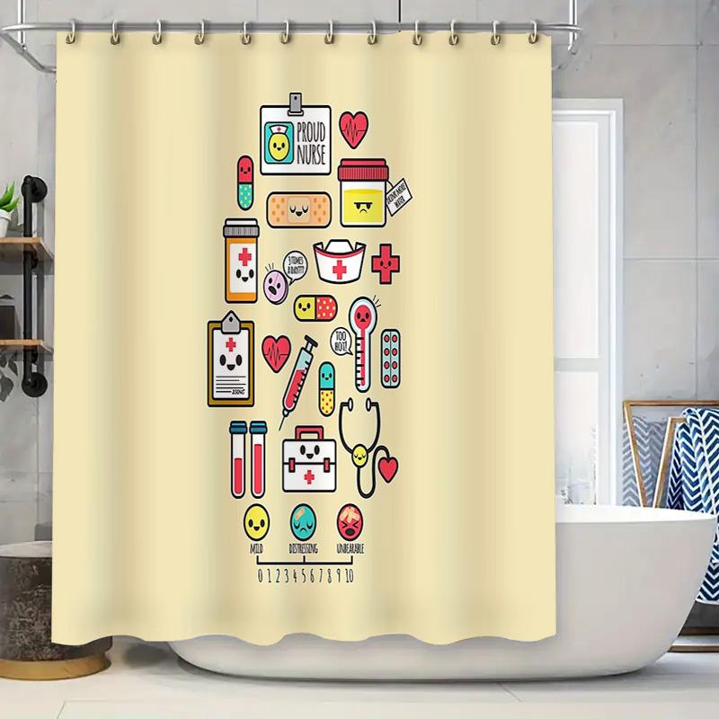 

Nurses themed shower curtain medical bathroom decor cute hospital design healthcare gifts waterproof fabric vibrant pattern nurs 90x180cm