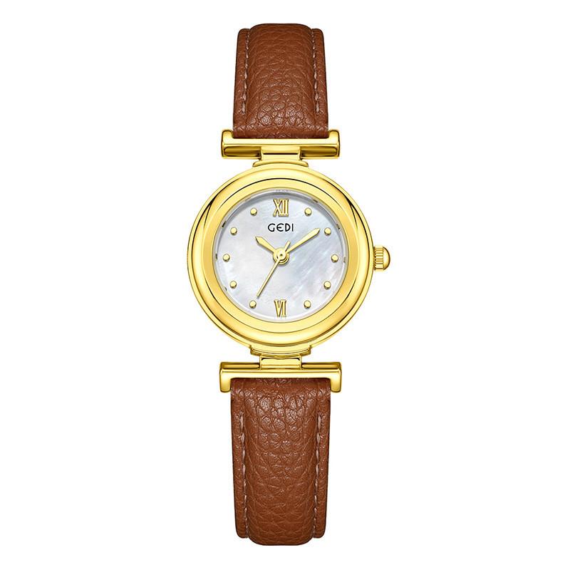 

Womens Quartz Watch With Litchi Textured Leather Band For Elegant Ladies Coffee