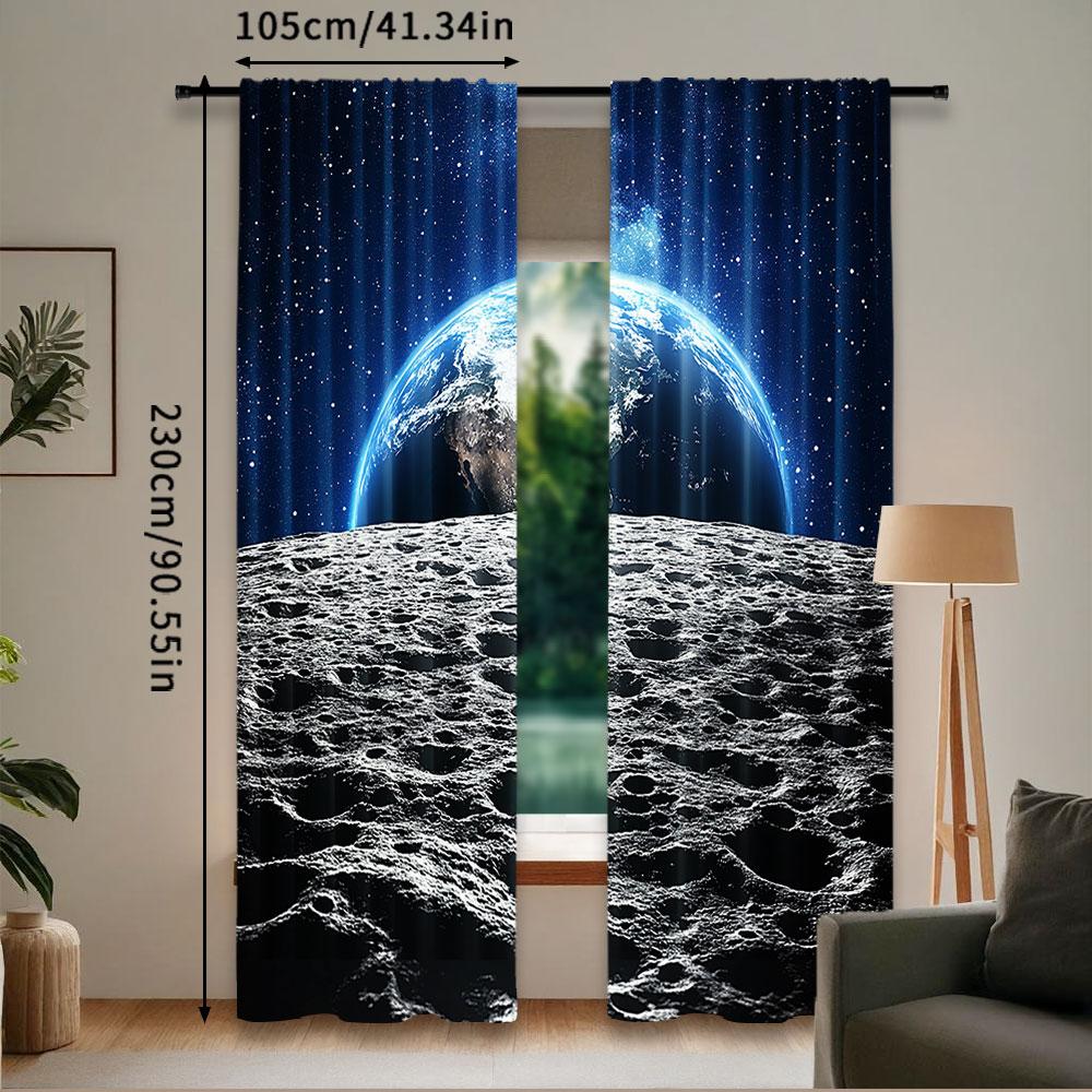 Set aus 2 Galaxie-Vorhängen Ansicht Erde Globus Mondoberfläche Weltall Dunkle Materie Schlafzimmer Wohnzimmer Esszimmer Polyester Perfekt für