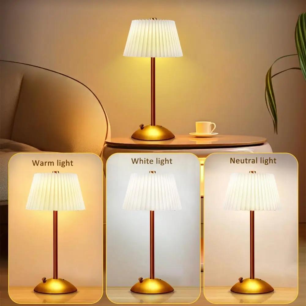 Portable Touch Rechargeable Led Desk Lamp Fabric Shade Wireless Dimmable Creative Ambient Light for Living Room