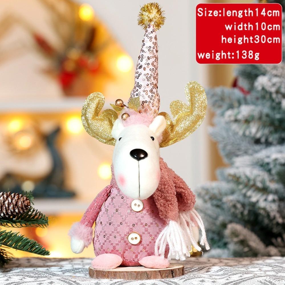 Pink Santa Claus Telescopic Doll Window Scene Christmas Decoration Xmas Ornament Knitted Elk Doll