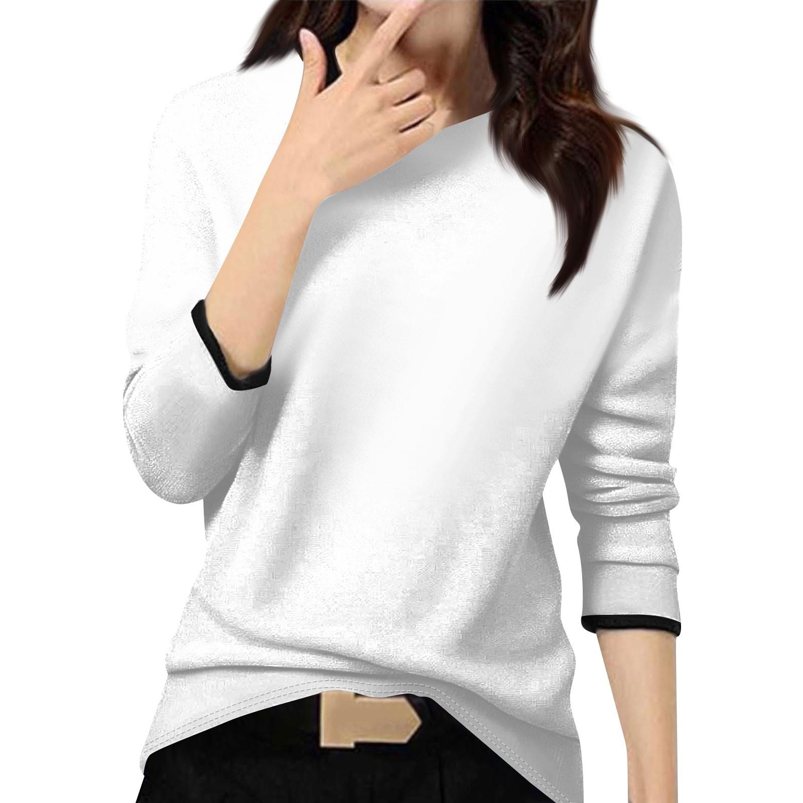 

Женский повседневный модный топ, однотонный, круглый вырез, длинный рукав, пуловер XL белый
