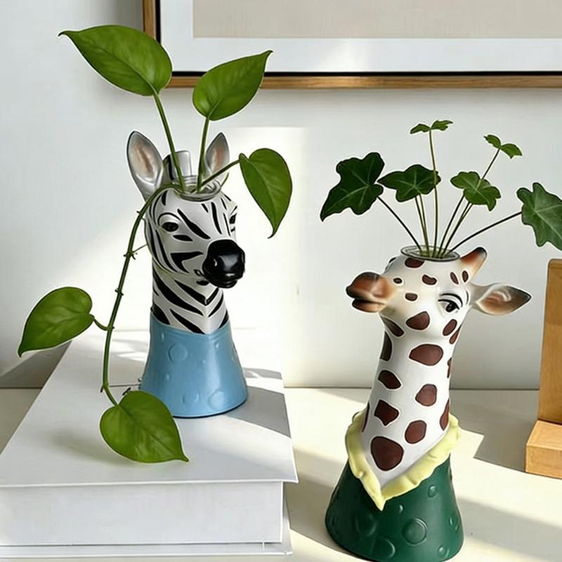 Giraffe Art Vases Decorative Flower Vases Animal Face Vases Table Ornament Modern Home Decors Gift for Women Girls