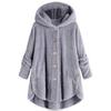 Women S Solid Color Hooded Button Plush Casual Coat