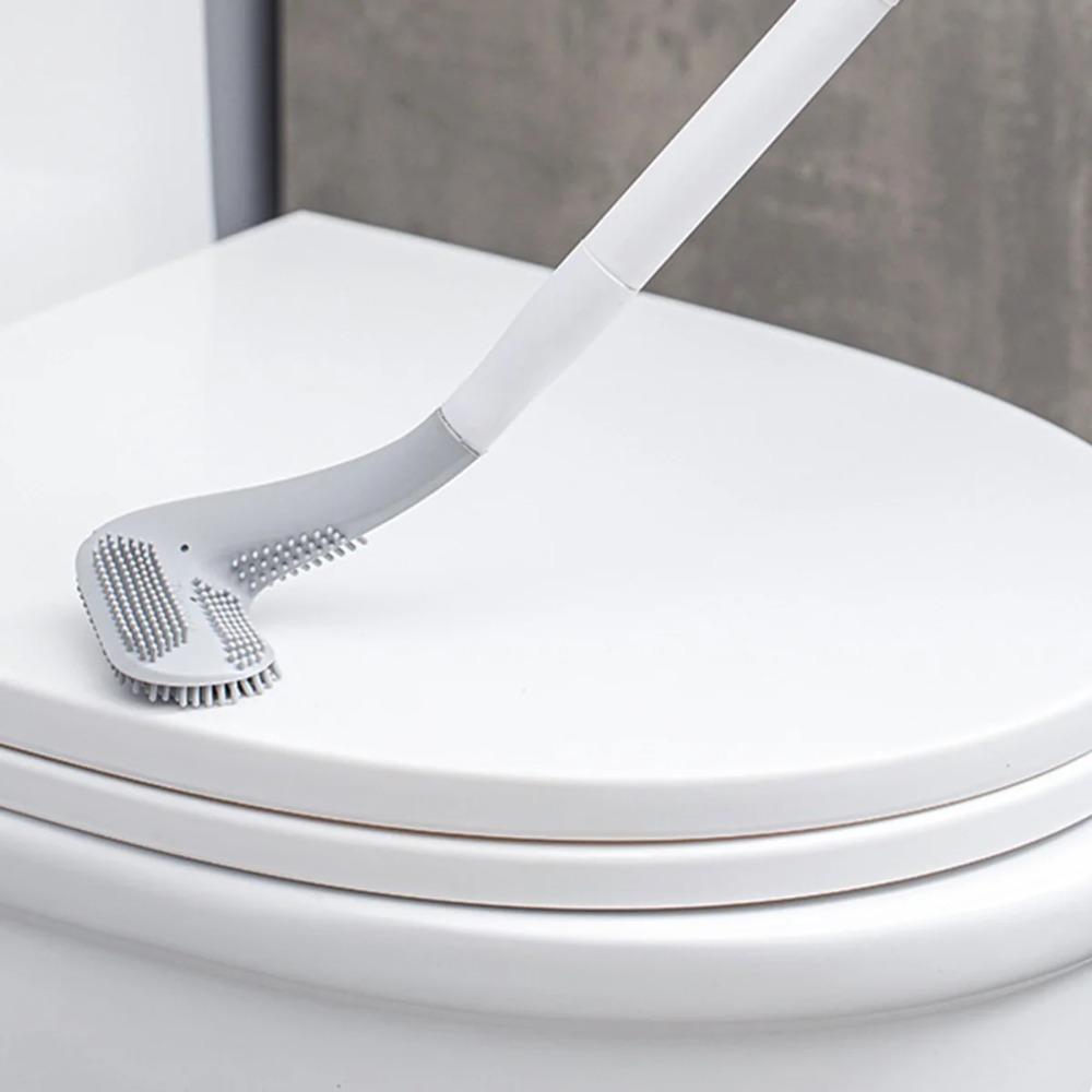 Wall Mounted Toilet Brush Set with Base Quick Drainage All Round Cleaning Soft Rubber Silicone Toilet Brush Head Accessories