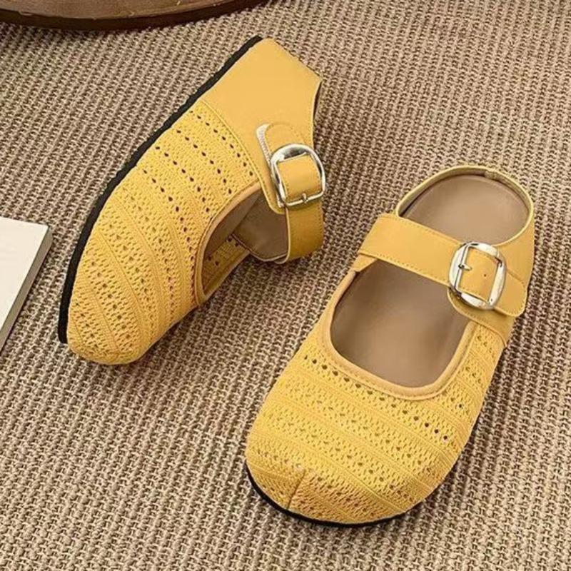 Mesh Flats Mules Shoes for Women Designer Weave Buckle Slippers 2025 Autumn New Trends Casual Slingback Zapatillas Mujer