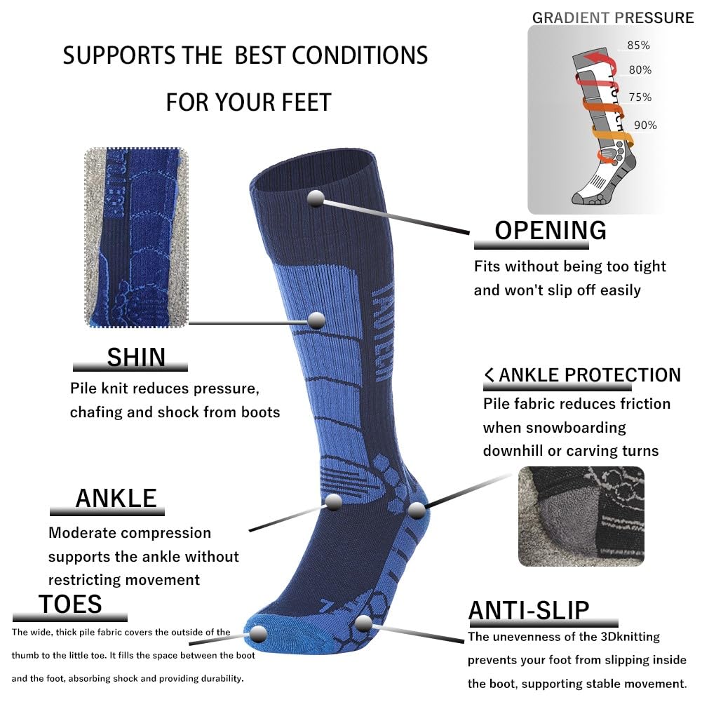 TaoTech Socks for Outdoor and Thick Acrylic Graduated Cold Odor 1 Pair Dark Snowboarding, Sports, Skiing, Activities, Hiking, Fiber, Compression,