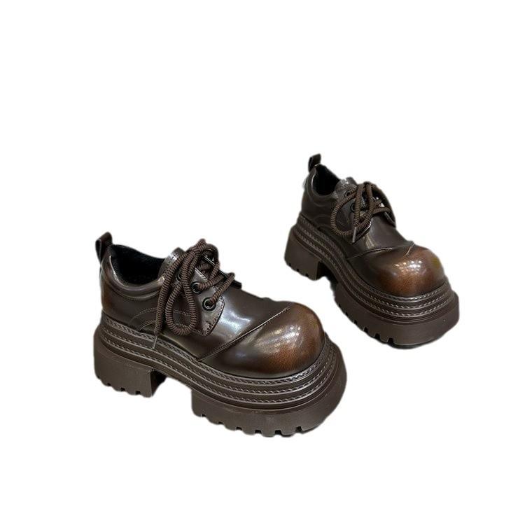British Style Loafers Women's Muffin Platform Small Leather Shoes Women's 2025 New Retro Black Shoes Women's Shoes Are Versatile