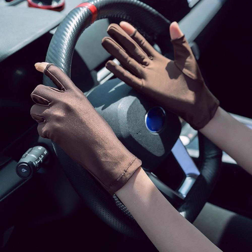 

Breathable Riding Driving Gloves Anti-UV Ice Silk Gloves New Sunscreen Gloves Women кавовий